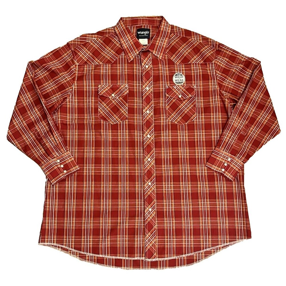 WRANGLER Western Red Plaid Pearl Snap Button Long Sleeve Shirt 19x36 Tall NWT - Picture 3 of 6